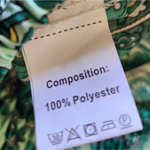 Gomorn Boho wide leg pants green paisley shirred waist size 6 - Picture 7 of 9